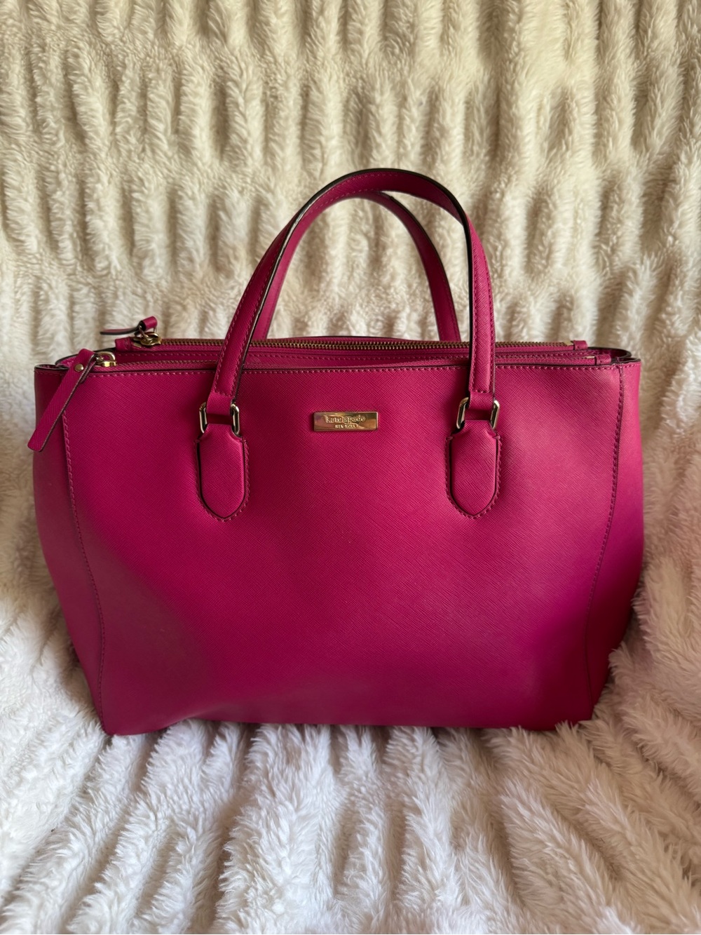 kate spade magenta Saffiano Leather Tote with Gold Hardware